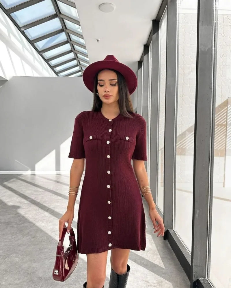 Elegant Ribbed Knit Mini Dress