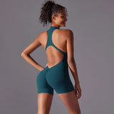 Sexy Hollow Backless Scrunch Butt Sport Jumpsuit Short Woman One Piece Gym Outfit Sleeveless Zipper Fitness Overalls Yoga Romper