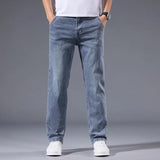 Men's Winter Fleece Thicken Lightweight Business Straight Leg Jeans Solid Color Versatile Slight Elastic Long Pants