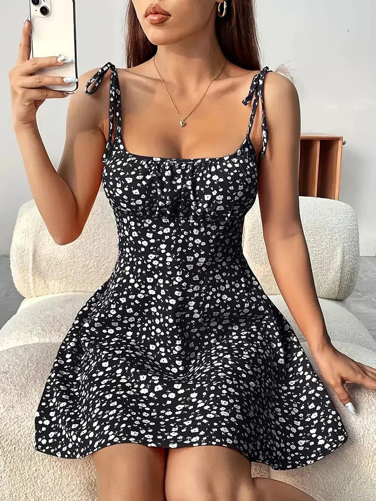 Women's Summer Floral Spaghetti Strap Mini Sundress – Casual A-Line Beach Dress