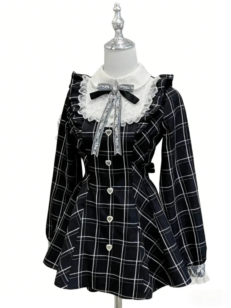 Y2k Japanese Kawaii Two-Piece Sets Long Sleeve Top + Short Skirt Sweet Women Casual Cute Print Bow Patchwork 2025 New Arrival