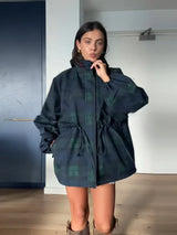 Vintage Plaid Oversized Hoodie Jacket for Women