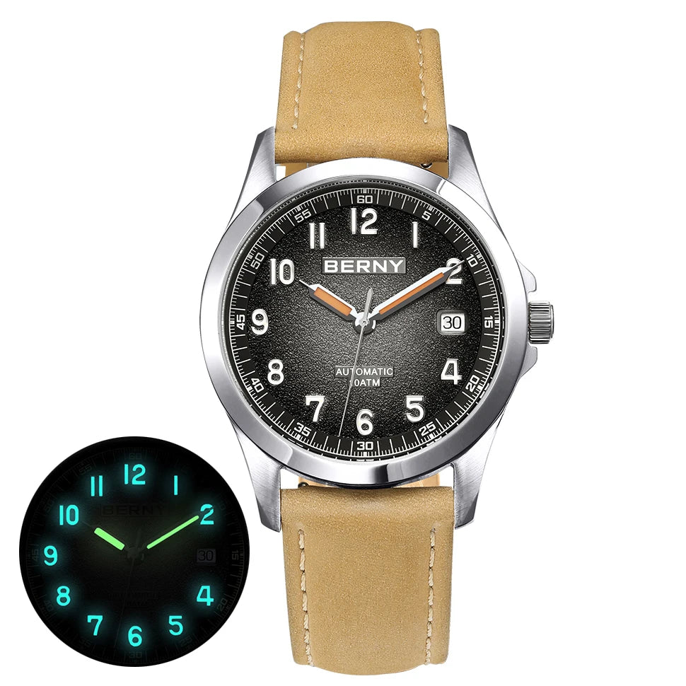 BERNY Frosted Dial Automatic Watch Men Luminous Mechanical Original ST2130 Wristwatch Sapphire Luxury Men Watch 10ATM Waterproof