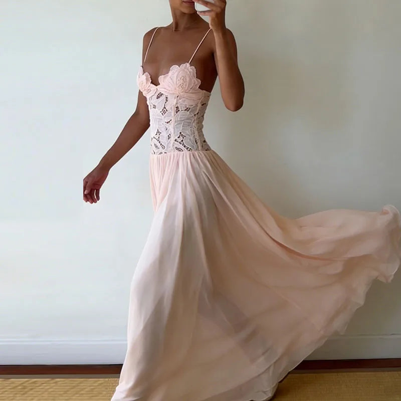 Lace Patchwork Ankle-Length Dress for Women