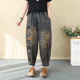 Women's Retro Embroidered High-Waist Jeans