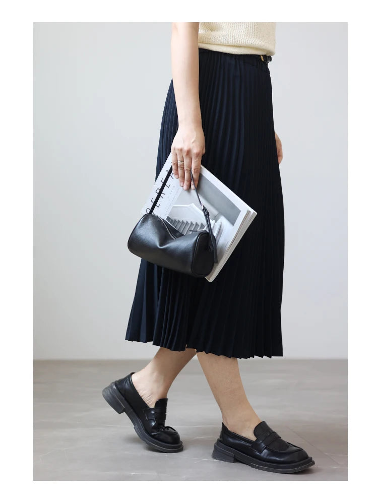 Full Grain Leather Soft Balck Small Size Crossbody Bags For Women Luxury Adjustable Shoulder Strap Underarm Bag Portable Handbag