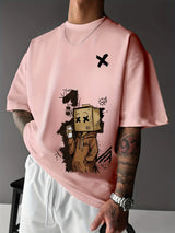 Men's Pure Cotton Graffiti Print Loose Fit Casual T-Shirt