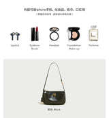 2026 Spring New Luxury Brand Women Shoulder Bags Split Leather Black Handbags Women Fashion Gold Buckle Underarm Bags