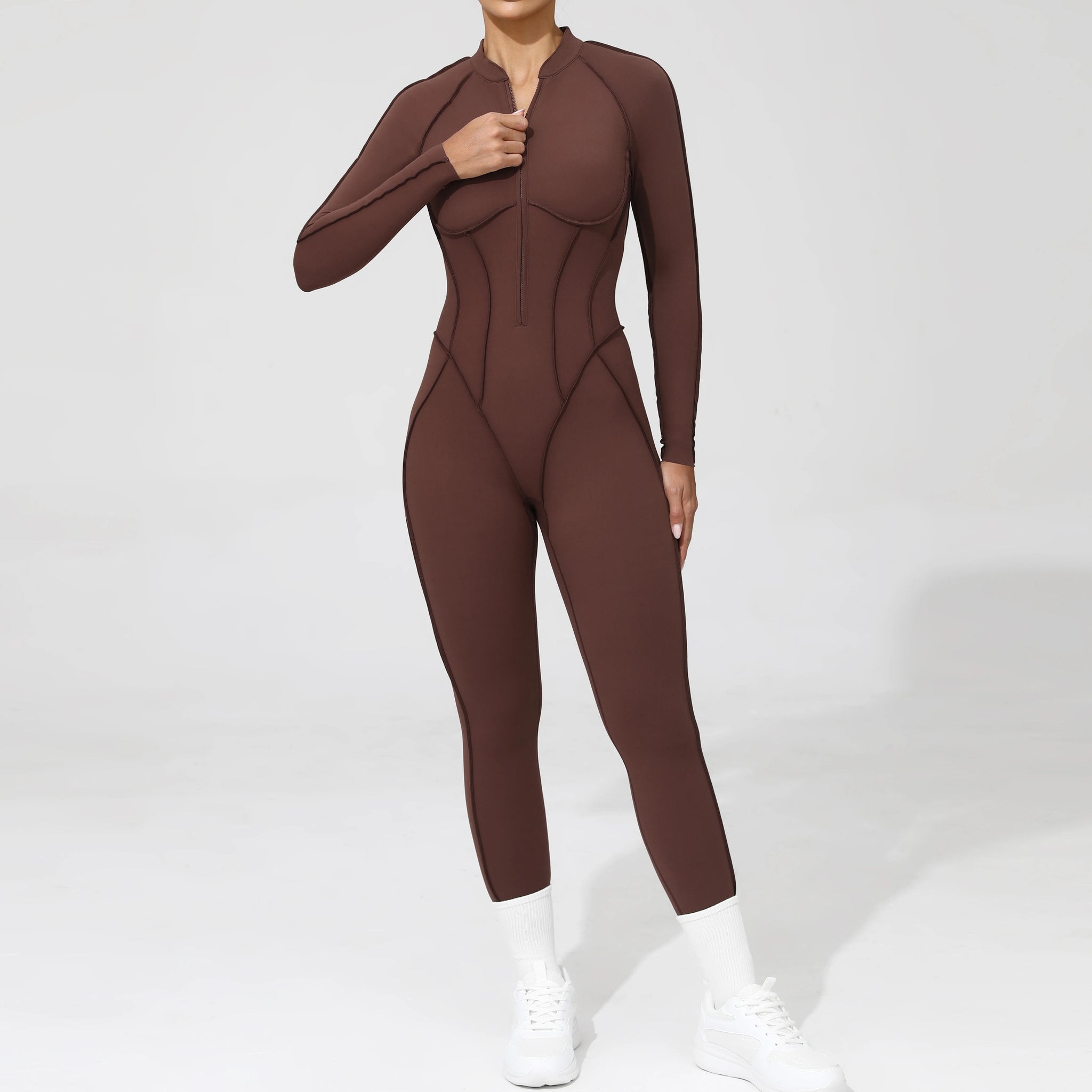 Long Sleeve Zip-Front Yoga Jumpsuit