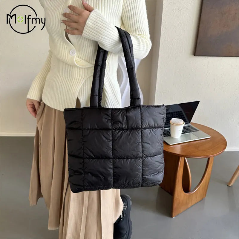 Winter Padded Shoulder Bag for Women Large Capacity Top HandleBag Winter Quilted Cloud Handbag Shopping Bags Bolsas Para Mujeres