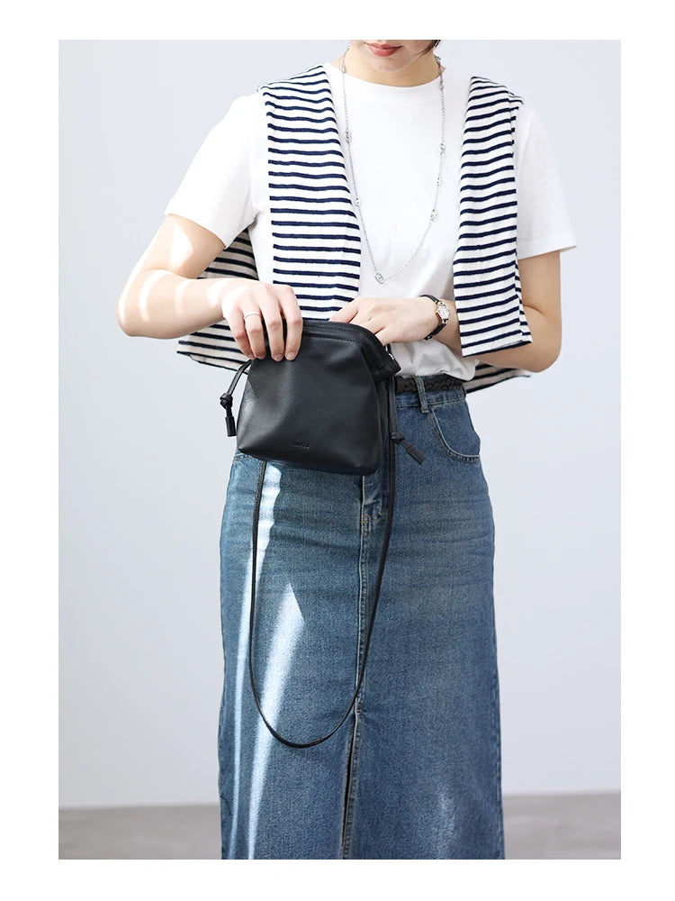 Women's Real Leather Crossbody Bags Luxury Designer Soft Black Shoulder Bag Cowhide Small Size Versatile Fashion Purses