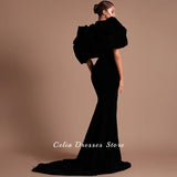 Velour Mermaid Evening Gown | Off-Shoulder Crystal