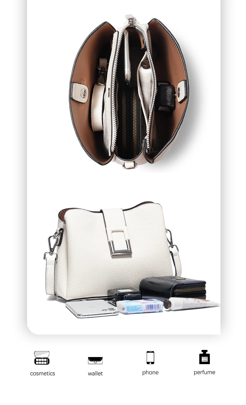 Zency Genuine Leather Bucket Shoulder Bag for Women