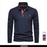 AIOPESON Men's Deer Embroidery Polo Shirt – Long Sleeve