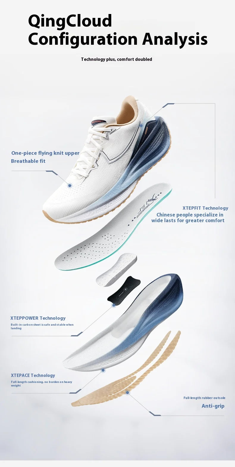 Xtep QINGYUN Running Shoes for Men 2025 Spring Lightweight Cushioned Wear-Resistant Training Professional Sneaker 975119110053