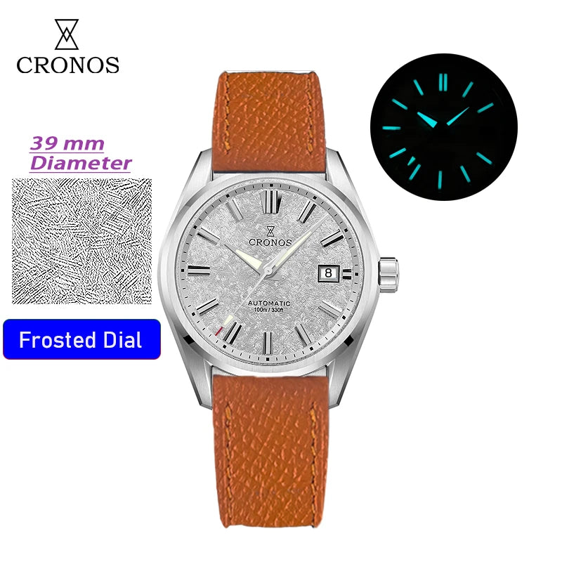 Cronos New 39mm Texture Luxury Men Business Dress Watches SW200 Automatic Mechanical Waterproof 100m L6037M