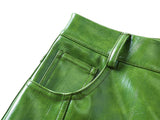 Olive Green PU Leather Wide Leg Pants — Men's Y2K Streetwear Trousers
