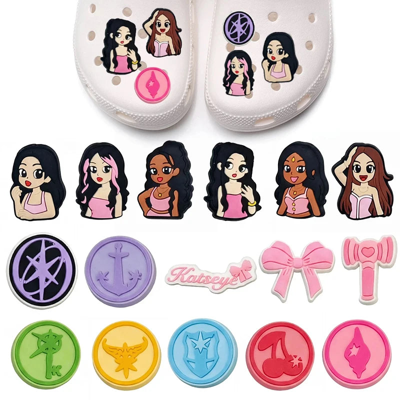 16-100Pcs Music KATSEYE Shoe Charms For Bubble Slides Clogs Sandals,PVC Shoe Decorations Accessories Buckle For Christmas Gifts