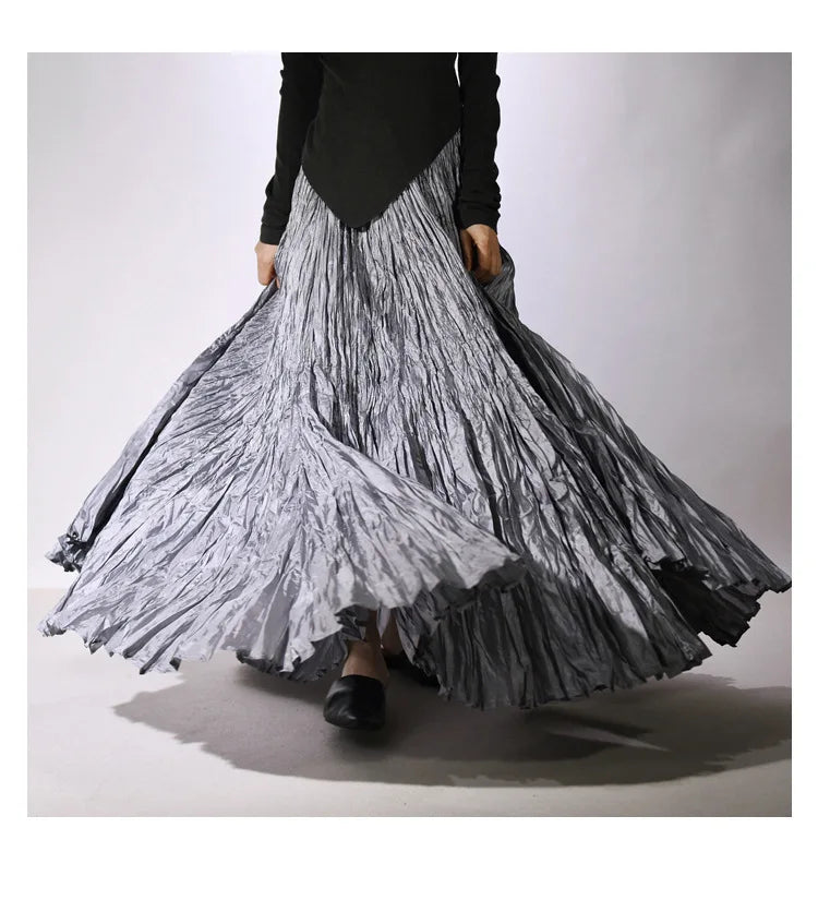 Elegant High-Waist Pleated Maxi Skirt for Women
