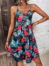 Tropical Print V-Neck Summer Maxi Dress