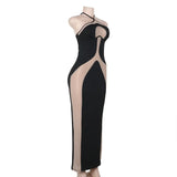 Elegant Mesh Patchwork Halter Gown