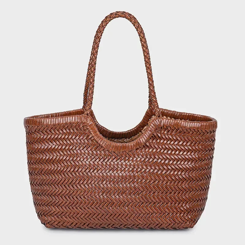 Genuine Leather Cowhide Tote Bags For Women Luxury Designer Handbag Purses 2025 New In Vintage Handmade Weave Underarm Shoulder
