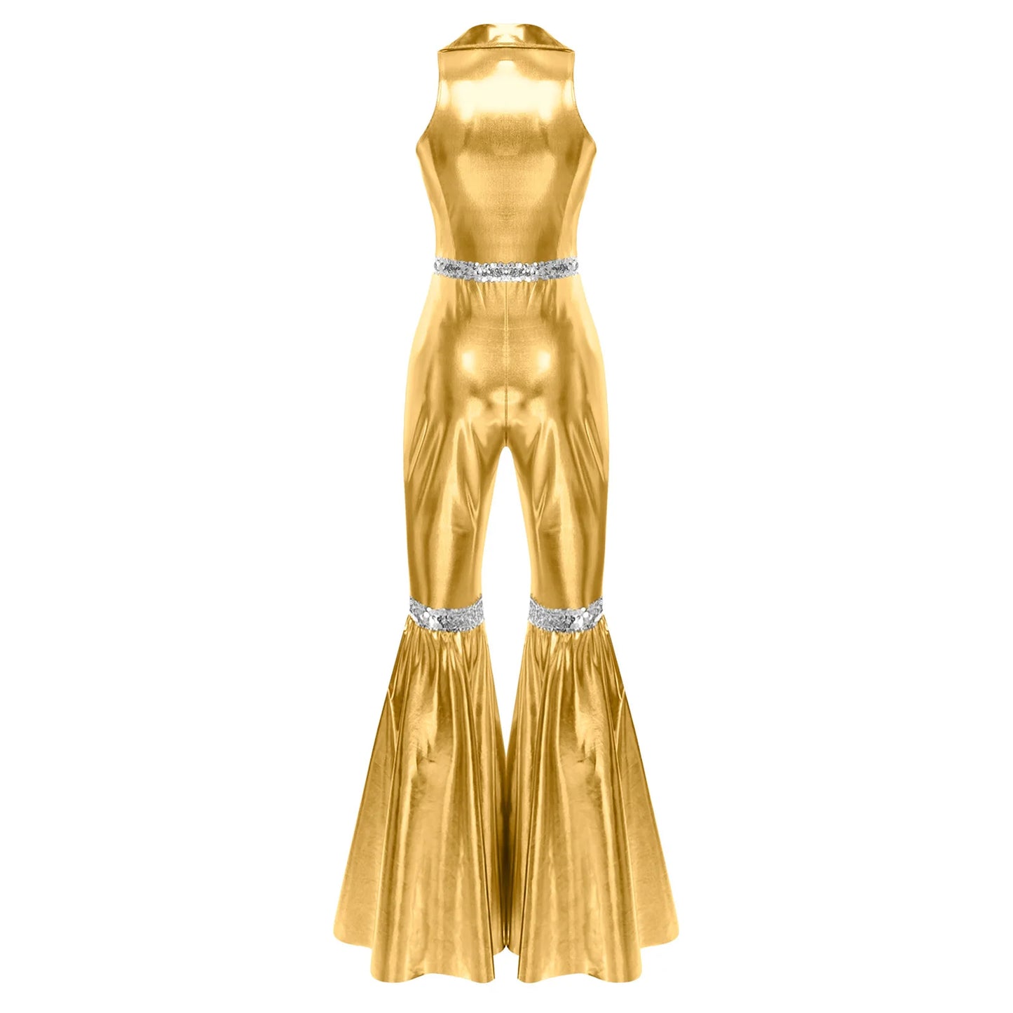 Women's 70s Disco Sequin Jumpsuit – Retro Bell-Bottom