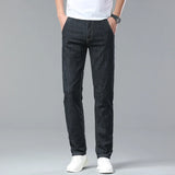 Light Blue Classic Business Casual Cotton Pants Fashion Breathable Denim Elastic Trousers Brand Men's Clothing Straight Jeans