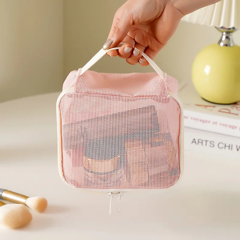 Large Mesh Makeup Bag for Women Portable Breathable Cosmetic Organizer Bag Travel Makeup Pouch with Simple Design