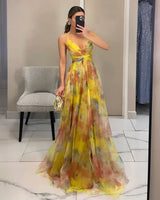 USA-Made Summer Floral Mesh Strap V-Neck Maxi Dress | Casual Holiday Party Long Skirt