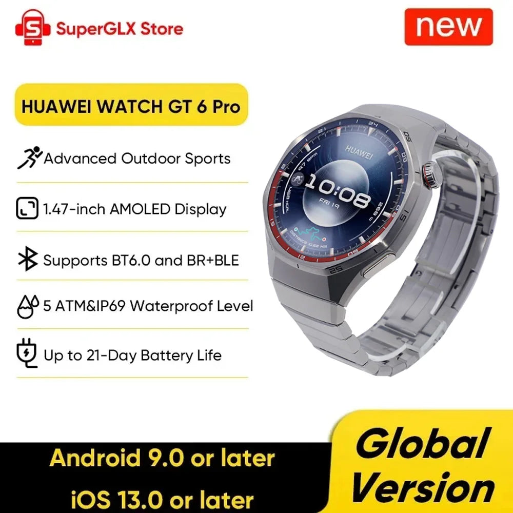 Global Version HUAWEI Watch GT 6 Pro 46mm Smartwatch 1.47" AMOLED Screen Up to 21-Day Battery Life Compatible with iOS & Android