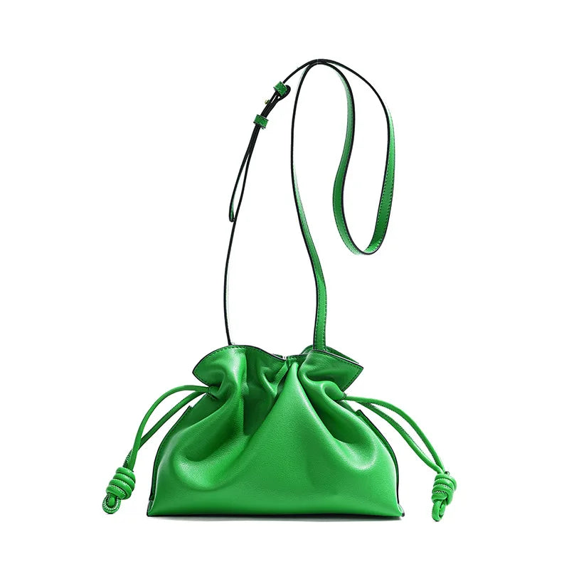 Autumn and Winter Classic Flamenco Fashion Lucky Bag Cloud Bag Genuine Leather Drawstring Shoulder Crossbody Bucket Bag for Wome