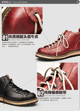 KOWM Hiking shoes men's walking boots British thick soled cowhide high top motorcycle boots ankle sneakers  casual trekking shoe