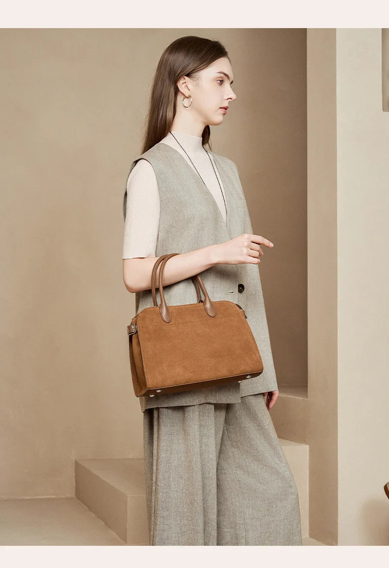 2026 Fall Winter Suede Leather Spacious Crossbody Tote Bag Simple Commuting Handheld Single Shoulder Bag Premium Women's Handbag