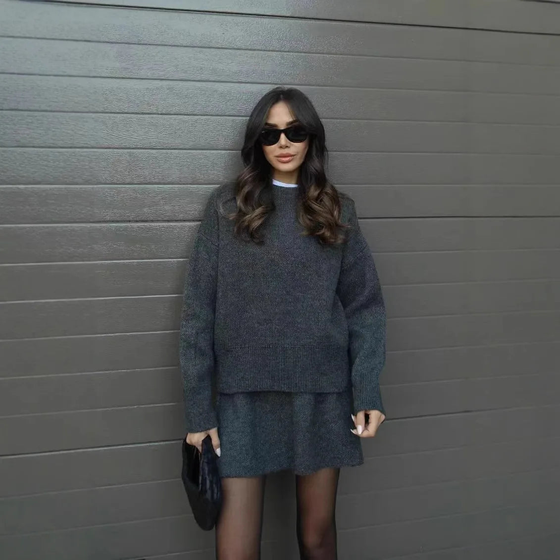 Chic USA-Made Knitted 2-Piece Sweater & Mini Skirt Set