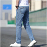 2025 Summer New Men's Loose Gray Jeans Fashion Casual Stretch Straight-leg Denim Pants Male Light Blue Men's Trousers