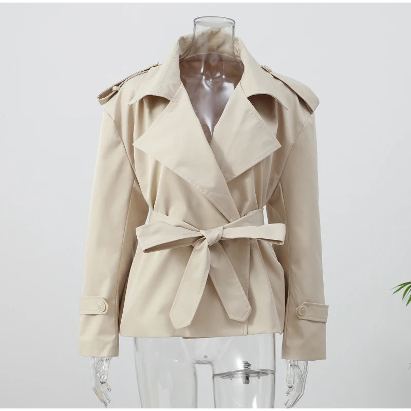Elegant Lapel Lace-Up Overcoat
