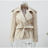 Elegant Lapel Lace-Up Overcoat