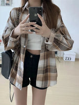 Vintage Plaid Long-Sleeve Blouse