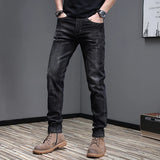 Embroidered Jeans Men's Autumn Winter New Korean Fashion Slim Little Feet Trousers Stretch Vintage Street Denim Trousers Male