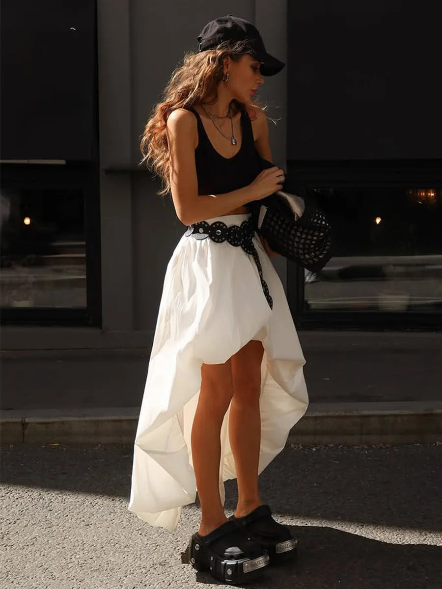 Women's Cotton Ruched Midi Skirt – Elegant A-Line