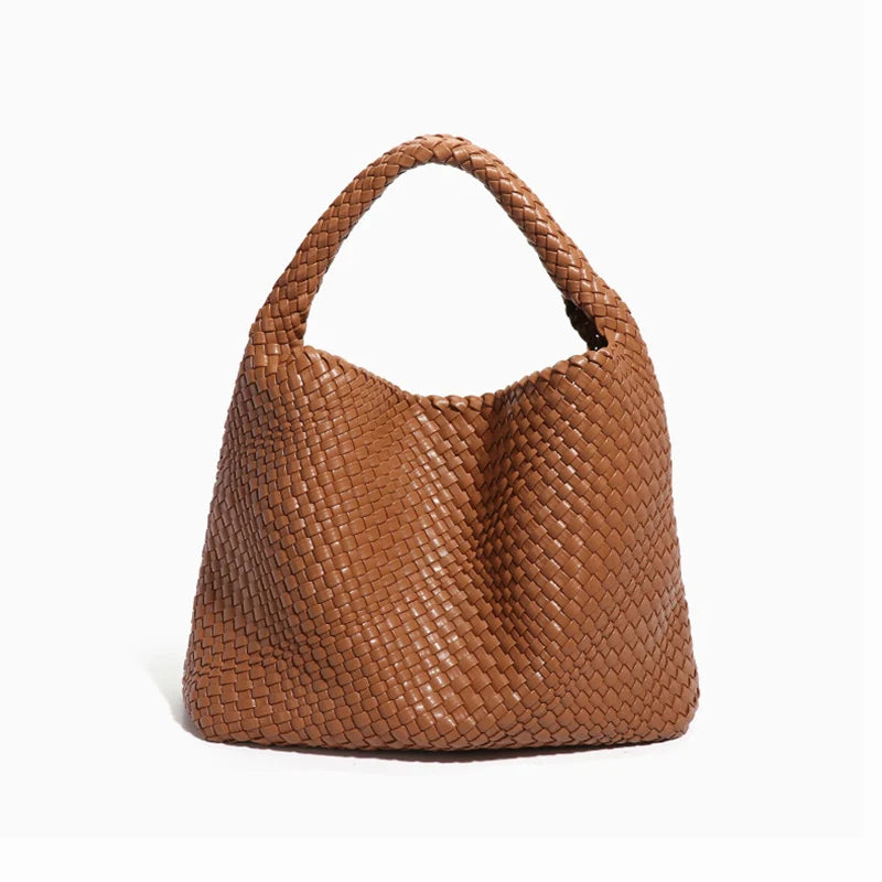2025 Women Bag Luxury PU Leather Handbag Lady Fashion Handmade Knitting Tote Female Hand-woven Basket Shoulder Bag with Purse