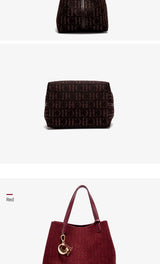 Trendy Solid-Color Women's Bucket Bag - Large Capacity Letter Print Design with Detachable Strap  Inner Card Pockets