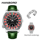 HANBORO Men's Fully Automatic Mechanical Watch Casino Wheel Rotating Dial Luxury Rose Gold Unique Personalized Watch
