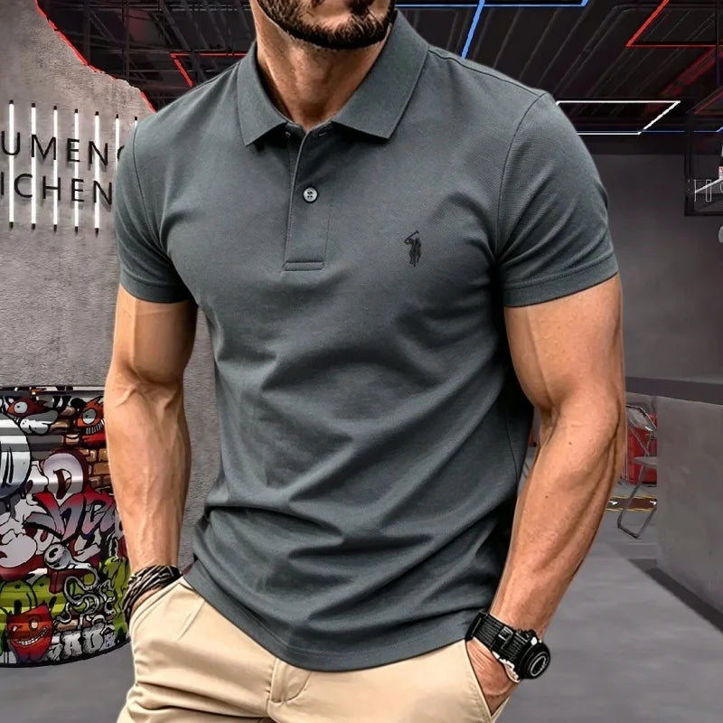 Men's 100% Cotton Polo Shirt — Embroidered Short Sleeve Golf Top