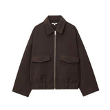 NLZGMSJ Women's 2025 Autumn Elegant Clothing Jacket Vintage Lapel Collar Zipper Full Sleeve Pocket Coat Lady Outerwears