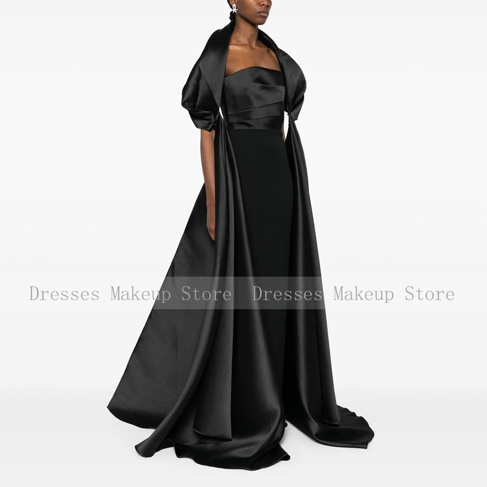 Modern Column Evening Dress with Wrap Satin Strapless Elegant Evening Gowns for Women Back Split Luxurious Formal Party Dresses