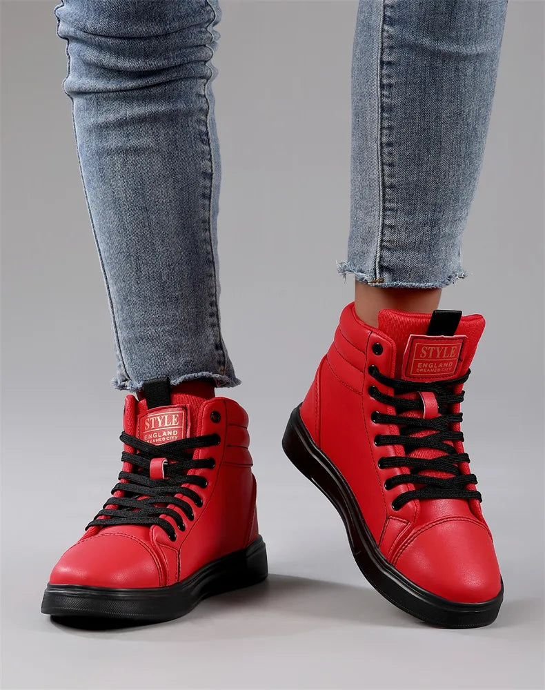 2026 Spring Fashion Red Men's Sneakers High Top Skateboarding Shoes for Men Women Comfortable Unisex Leather Sneakers Size 35-46