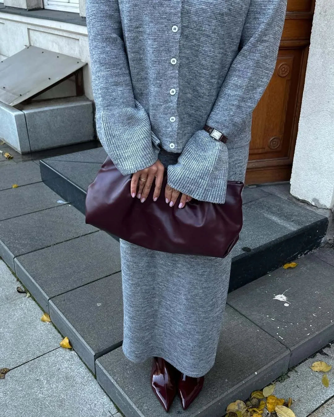 Hirsionsan Sexy Soft Elegant Vintage Women Suits 2 Pieces Female Sets Polo Neck Cardigan Sweater & Midi Dress Knitted TrackSuit