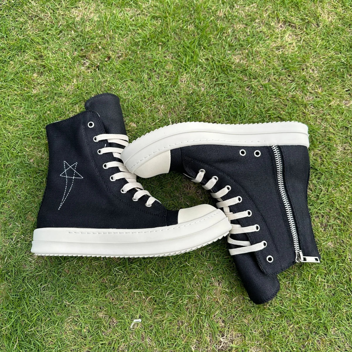 Ro Classic Design Black Canvas Boot High Top Shoe Men Casual Shoes Luxury Zipper Women Sneaker s Ankle Boots Sneakers